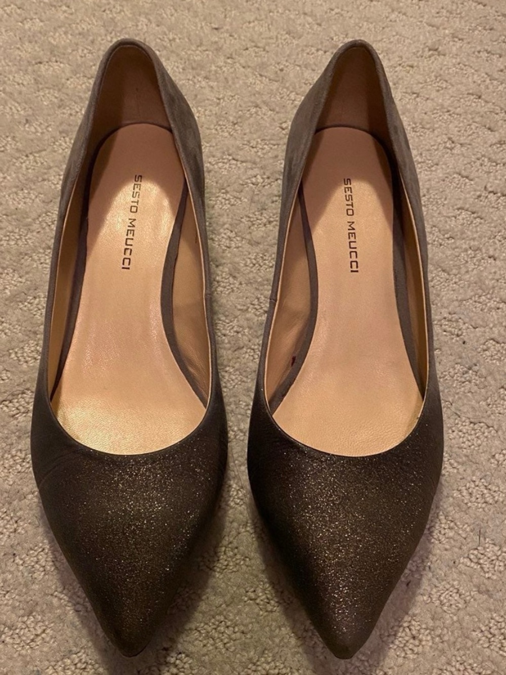 Sesto Meucci Black Glitter Pointed Flats